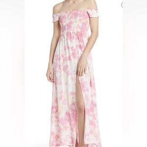 AREA STARS Kaia Tie Dye Smocked Maxi Dress L- NWT